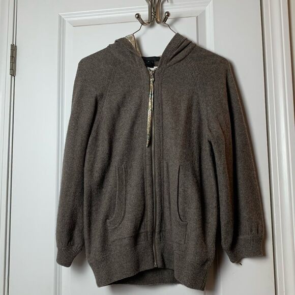 Marc By Marc Jacobs 100% Cashmere Brown Zip Up Sweater Size Medium w floral hood - Picture 1 of 8